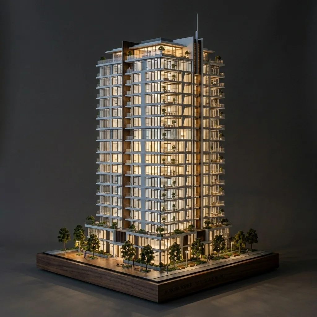 Architectural model night LED lighting details